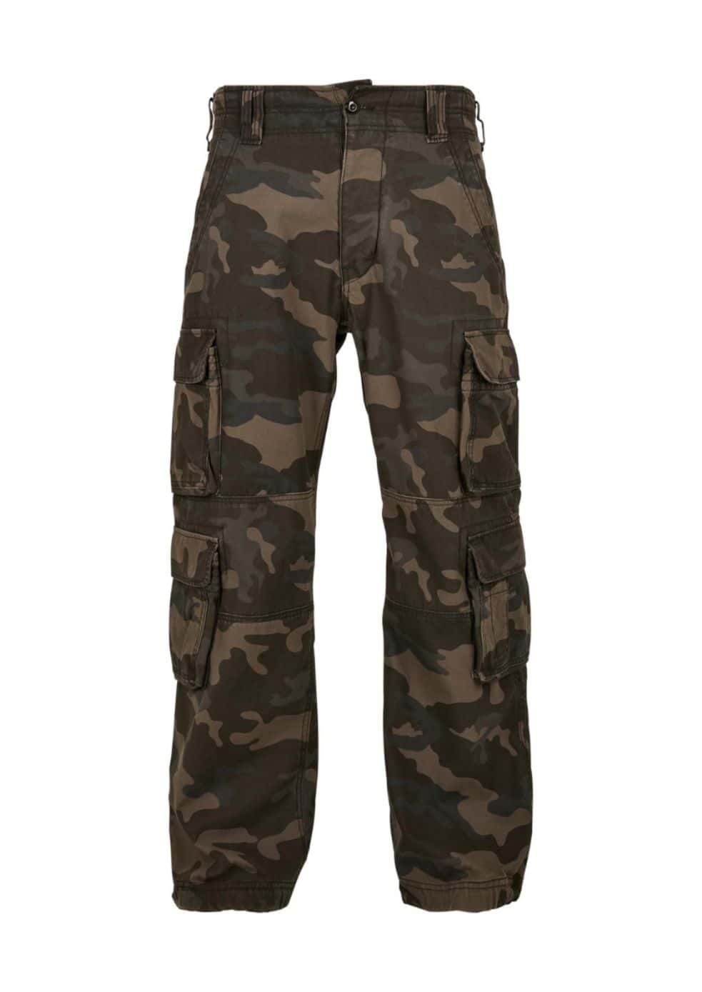 Dunkelgrüne und braune Tarn-Cargohosen mit mehreren Taschen.