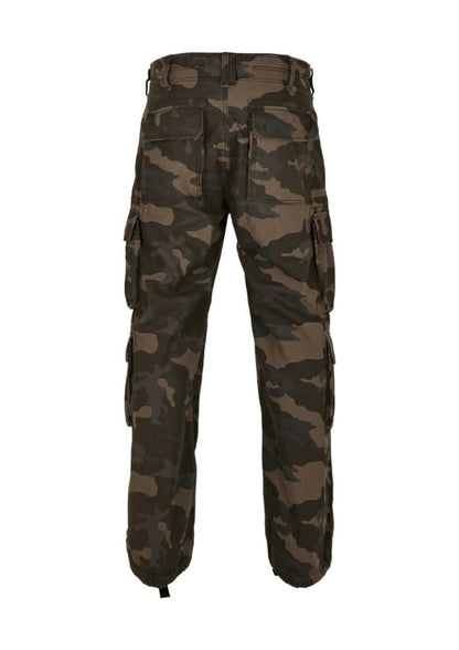 Dunkelgrüne und braune Tarn-Cargohosen mit mehreren Taschen.