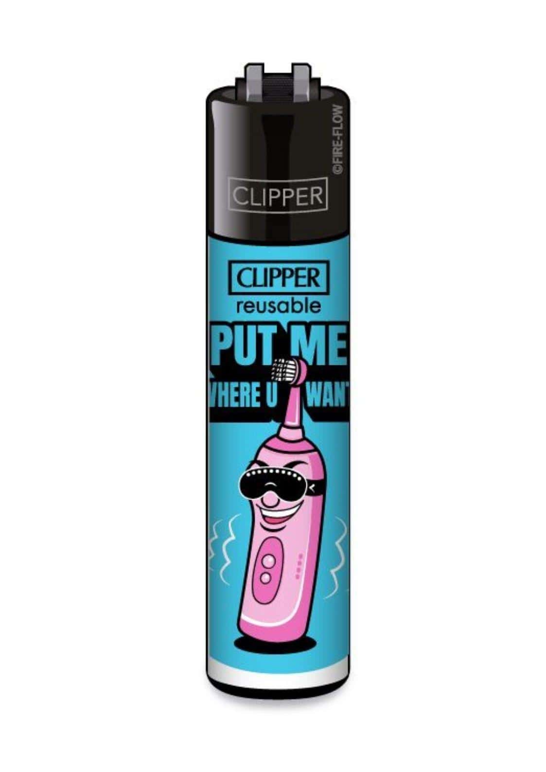 Pink cartoon elektrisches zahnbürsten-design clipper feuerzeug mit austauschbarem feuerstein und schwarzem oberteil