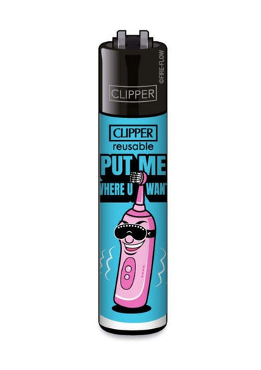 Pink cartoon elektrisches zahnbürsten-design clipper feuerzeug mit austauschbarem feuerstein und schwarzem oberteil