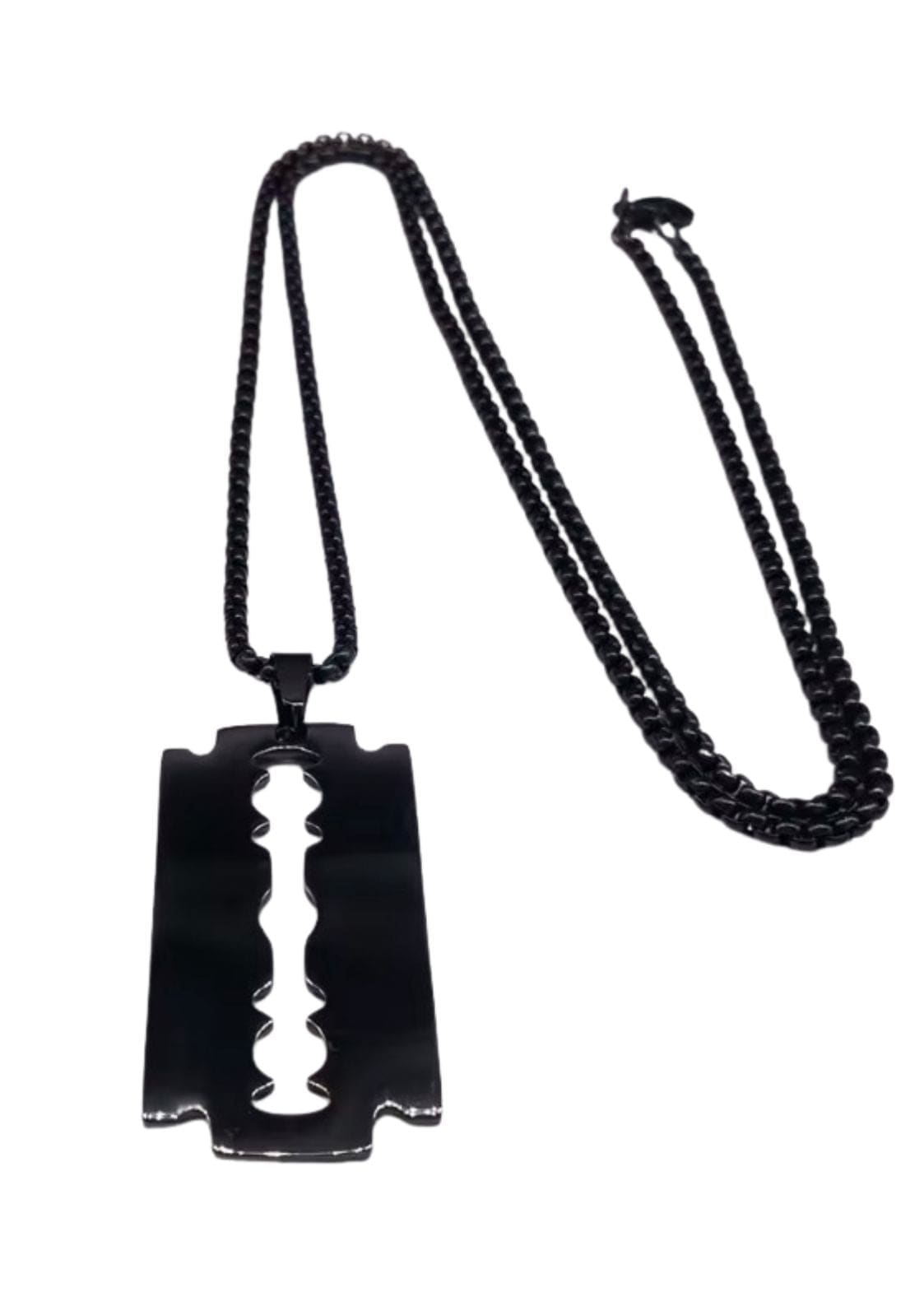 Schwarze Rasierklingen-Anhänger-Halskette.