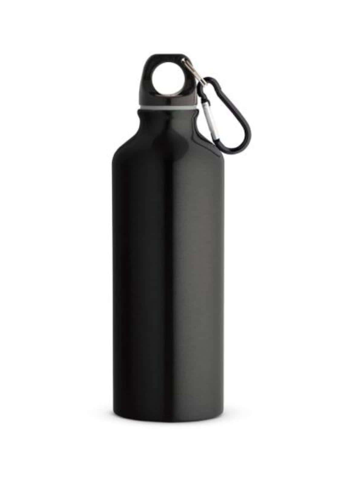 Schwarze recycelte aluminiumflasche mit karabiner schwarz und modernem design, 550ml volumen