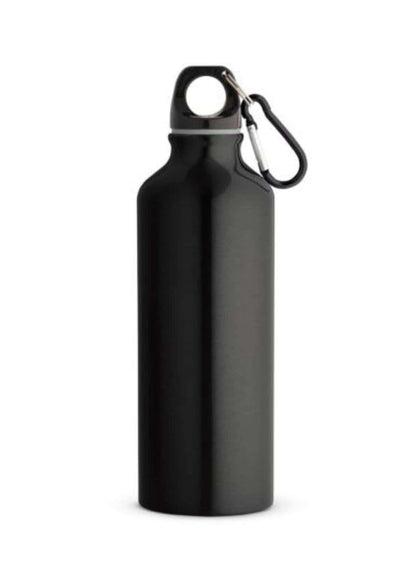 Schwarze recycelte aluminiumflasche mit karabiner schwarz und modernem design, 550ml volumen