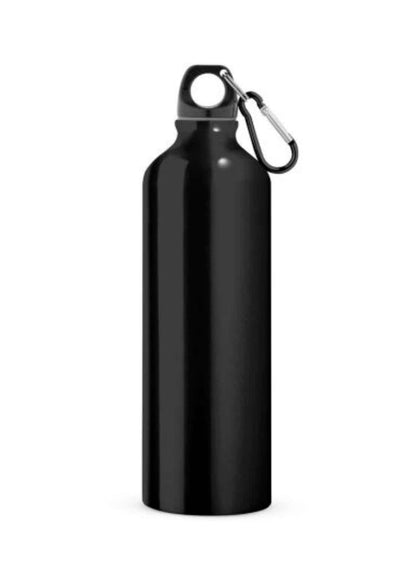 Schwarze recycelte aluminiumflasche 750ml mit karabiner zum gürtel befestigen und ausreichend platz