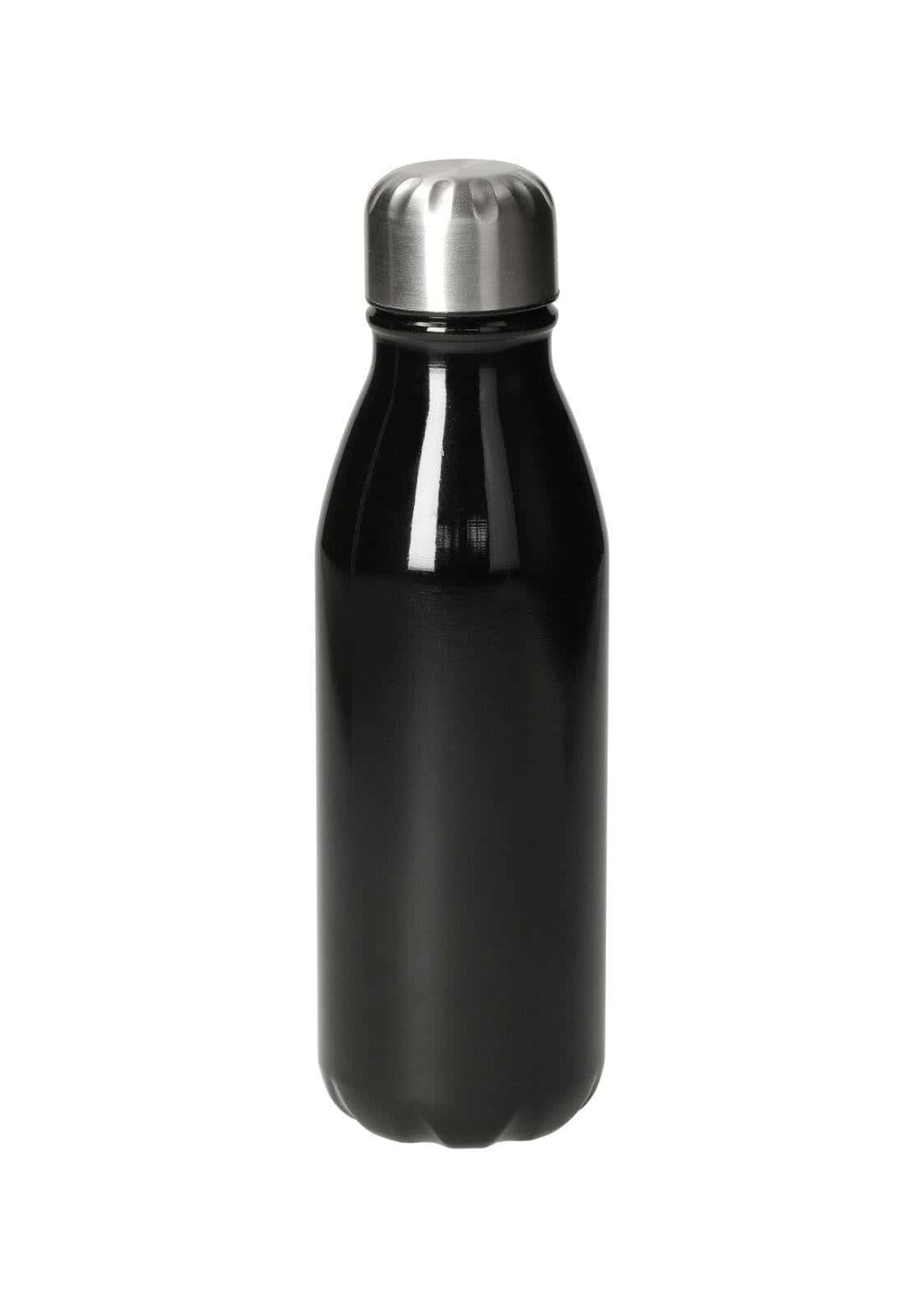 Schwarze recycelte aluminiumflasche 500ml aus aluminium mit silbernem schraubverschluss und isolierter flasche