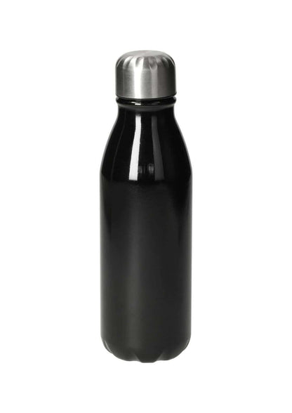 Schwarze recycelte aluminiumflasche 500ml aus aluminium mit silbernem schraubverschluss und isolierter flasche