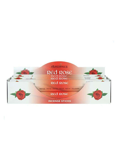 Red rose elements räucherstäbchen in weißer und rosa verpackung mit rosenduft für aromatherapie