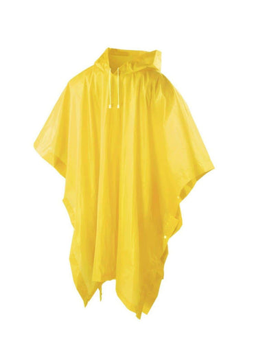Hellgelber leichter regenponcho gelb mit kapuze und weißen kordeln ideal für gothic kleidung und horror style