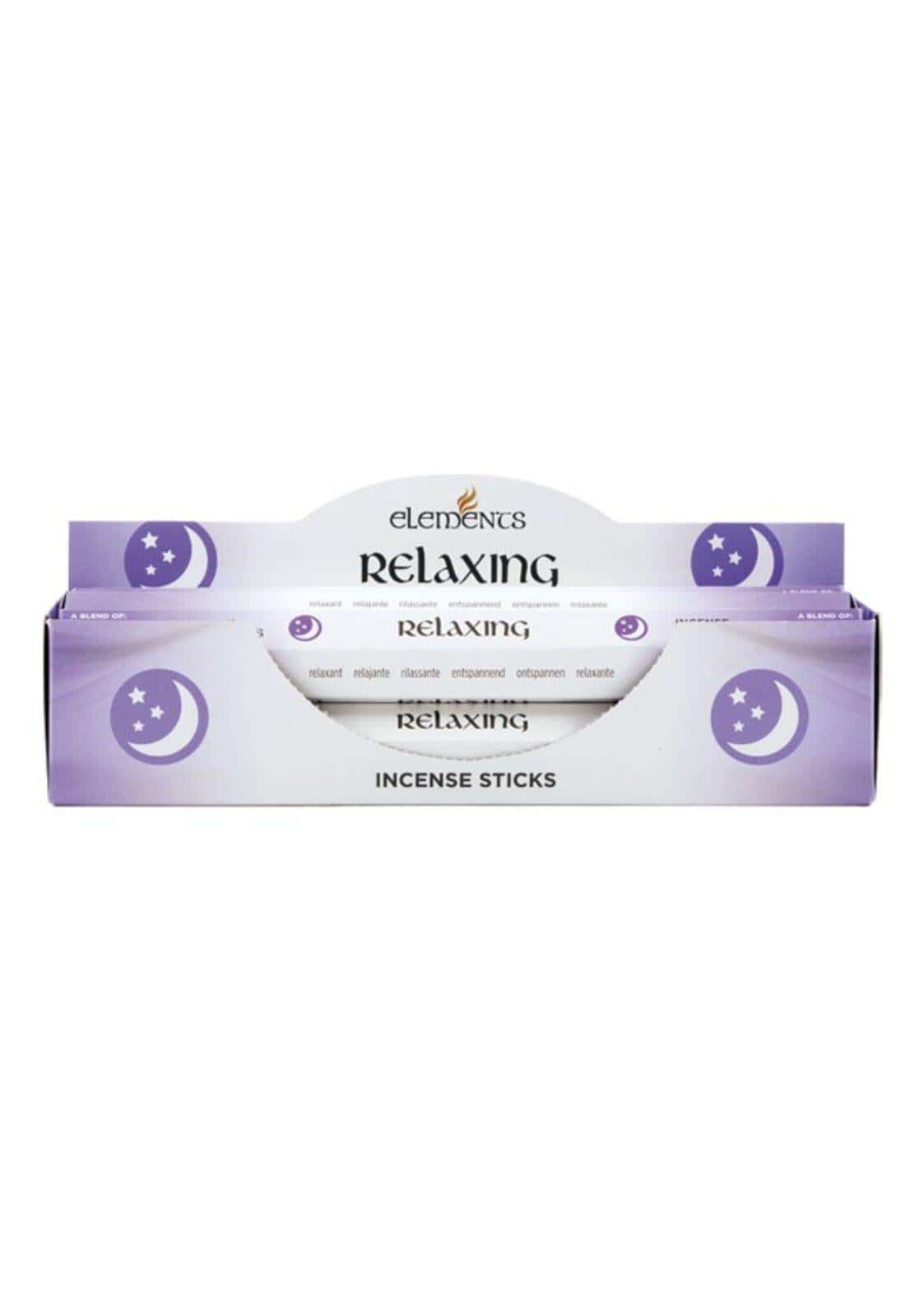 Lila weiße relaxing elements räucherstäbchen box mit mond stern motiven für mystische atmosphäre in gut belüfteten räumen