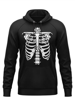 Schwarzer Gothic-Hoodie RIBS mit weißem Skelett-Rippen-Design