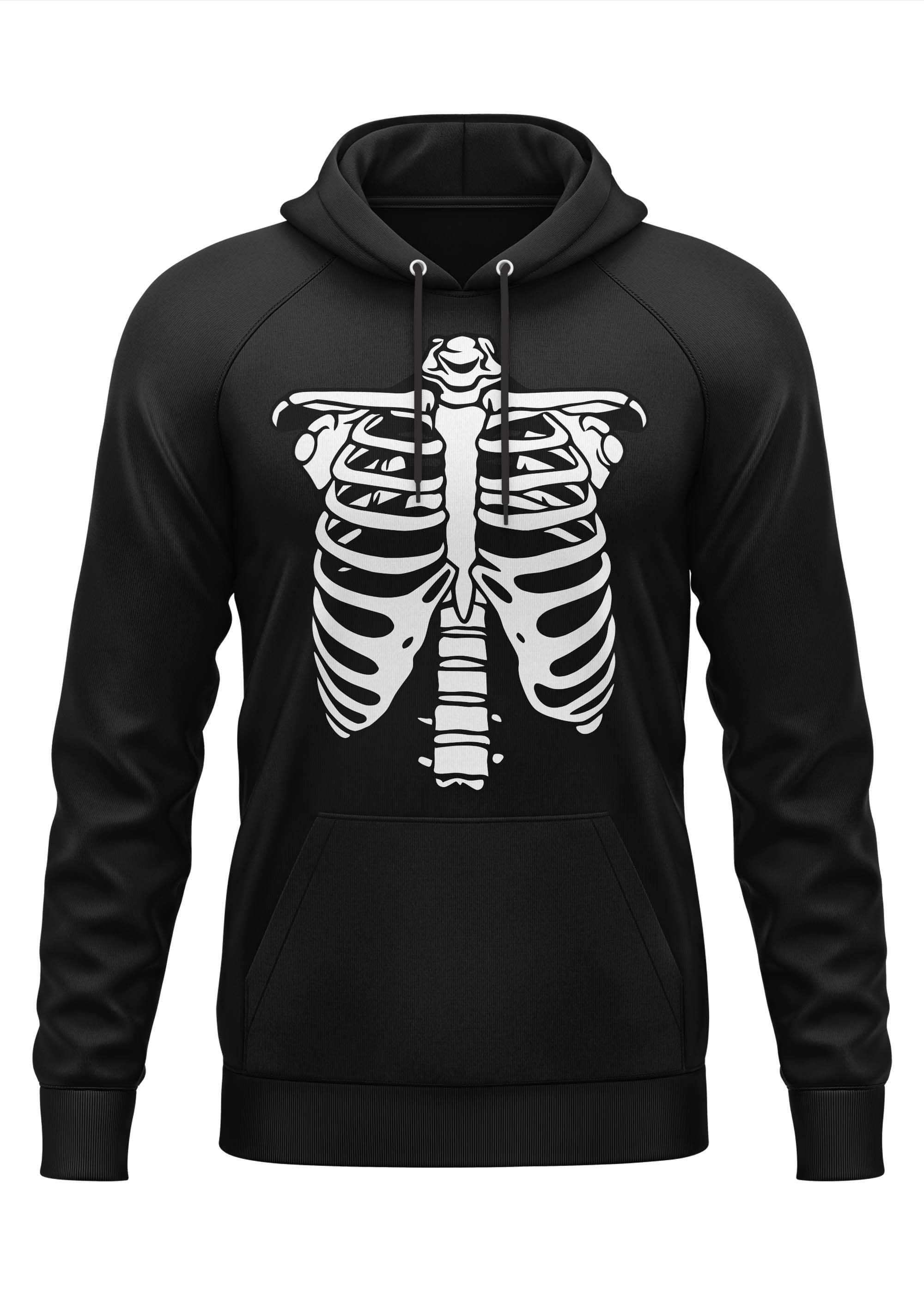 Schwarzer Gothic-Hoodie RIBS mit weißem Skelett-Rippen-Design