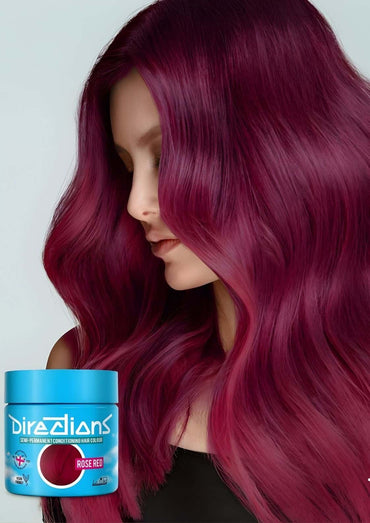 Eine blaustichige dose mit vibrantem rose red directions semi-permanent intensiver rot-magenta haarfarbe von direzions