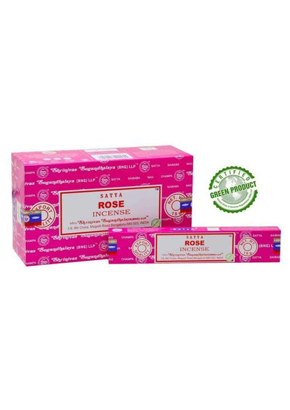 Pink satya rosen räucherstäbchen in lebhafter pinker schachtel mit weißer und goldener beschriftung ideal für gothic kleidung fans