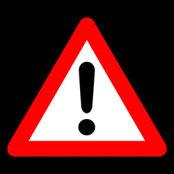 Rotes dreieckiges Warnschild mit schwarzem Ausrufezeichen auf weißem Hintergrund.
