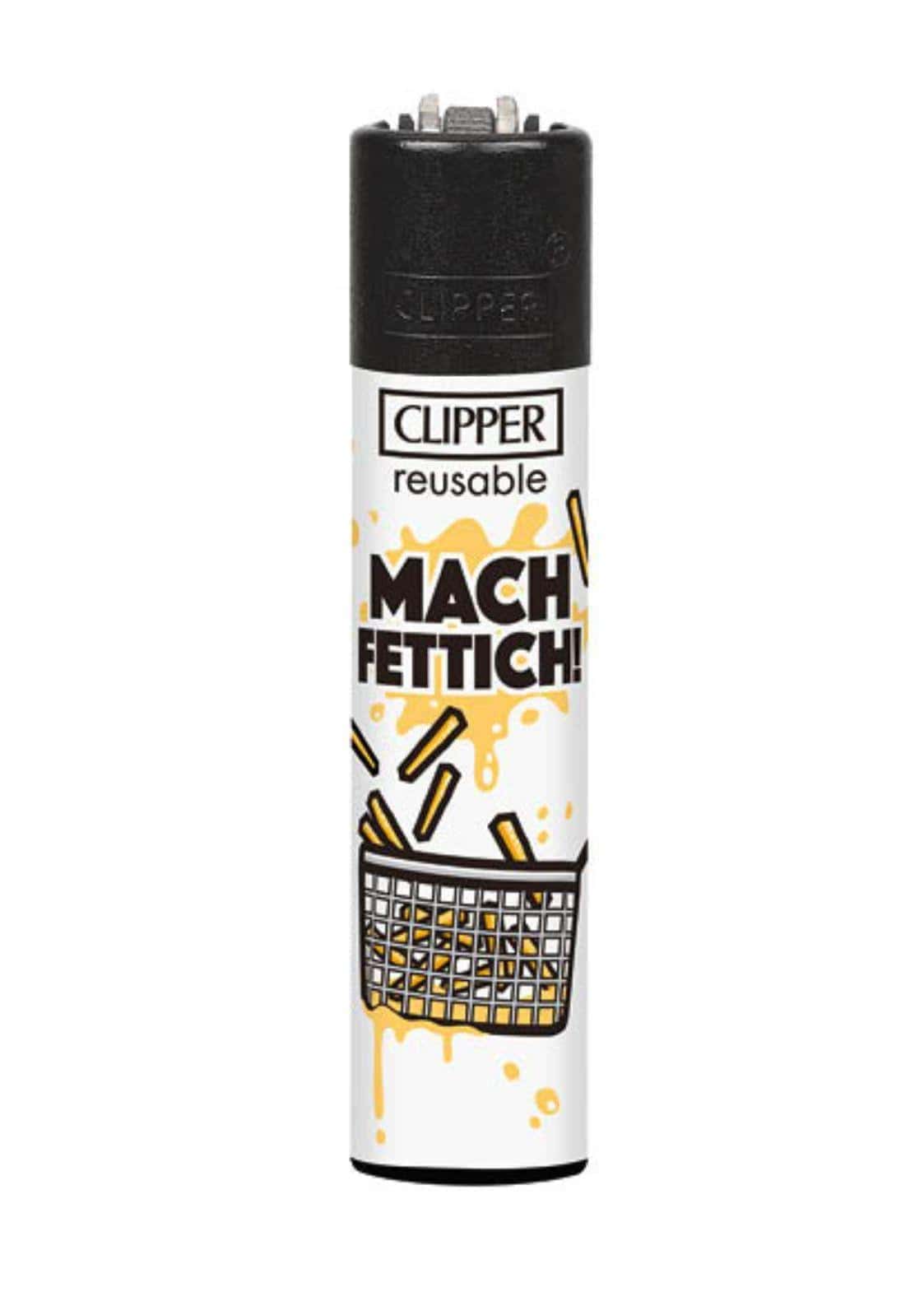 Ruhrpott clipper feuerzeug set mit weißem und schwarzem wiederverwendbarem leichter und goldenem pommes grafik im gothic stil