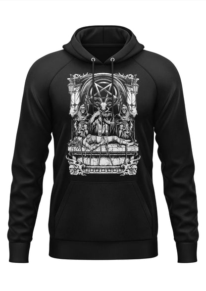 Schwarzes SACRIFICE Hoodie mit gothic Ziegenkopf-Thron-Motiv
