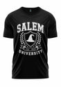 Schwarzes Salem University T-Shirt mit weißem Design und Text.