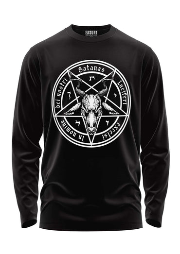 Schwarzes schweres unisex t-shirt mit weißem pentagramm und totenkopf frontprint aus strapazierfähigem stoff