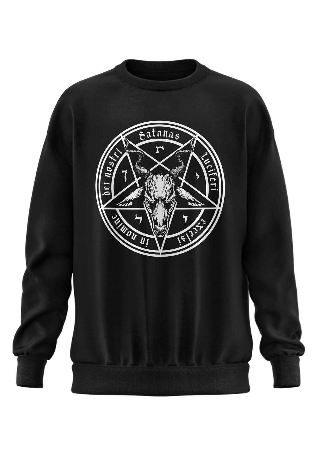 Schwarzes Sweatshirt mit Pentagramm-Design und Totenkopfmotiv.