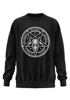 Schwarzes Sweatshirt mit Pentagramm-Design und Totenkopfmotiv.
