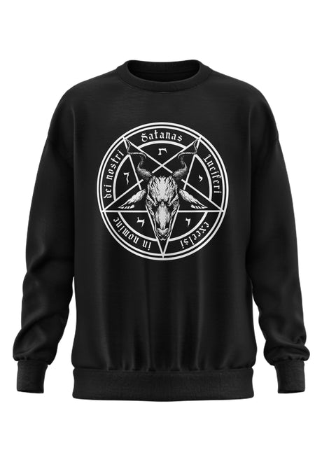 Schwarzes Sweatshirt mit Pentagramm-Design und Totenkopfmotiv.
