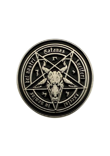 Antiker silberfarbener anhänger satanas mit hornziegenkopf und umgekehrtem pentagramm gaia lizenzierte kleidung