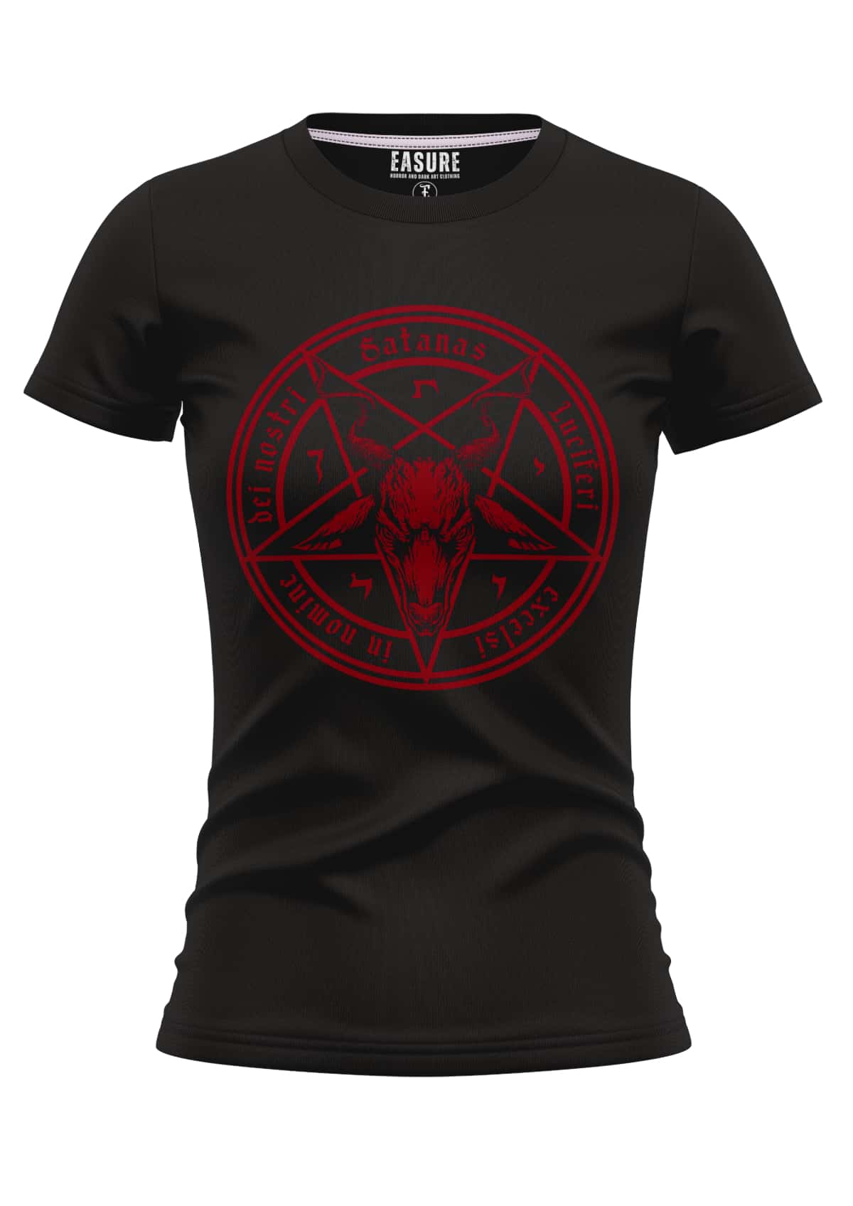 SATANAS RED Girlieshirt mit rotem Pentagramm und Ziegen-Schädel