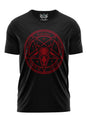 Schwarzes Gothic-Metal T-Shirt SATANAS RED mit rotem Pentagramm und Ziegenkopf
