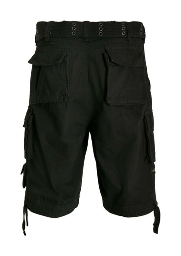 Schwarze Cargoshorts mit mehreren Taschen und verstellbaren Seitentüten.