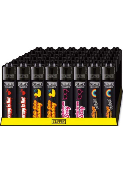 Schwarze nachfüllbare clipper feuerzeuge mit austauschbarem feuerstein und bunten verspielten designs für self-care sunday