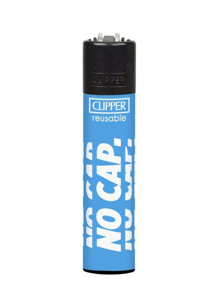 Sigma impact clipper feuerzeug set blauer wiederverwendbarer lighter mit weißem no cap text gothic kleidung horror