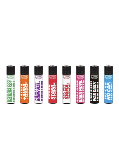 Sigma impact clipper feuerzeug set mit acht bunten lightern in kräftigen farben ideal für gothic und dark fashion fans