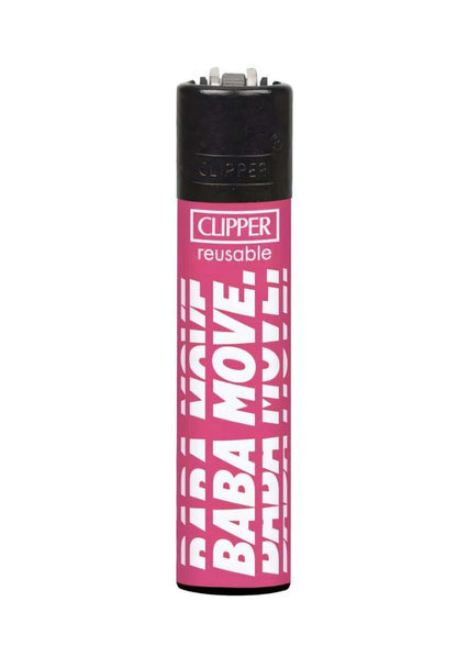 Sigma impact clipper feuerzeug set mit pink schwarzem wiederverwendbarem leichter und weißem baba move text für gothic kleidung