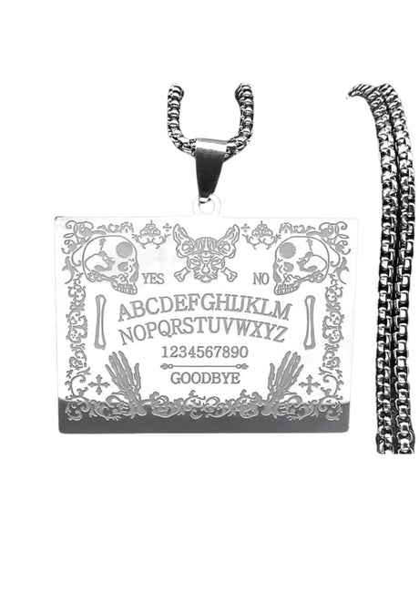 Silberfarbene Ouijabrett-Anhänger-Halskette.