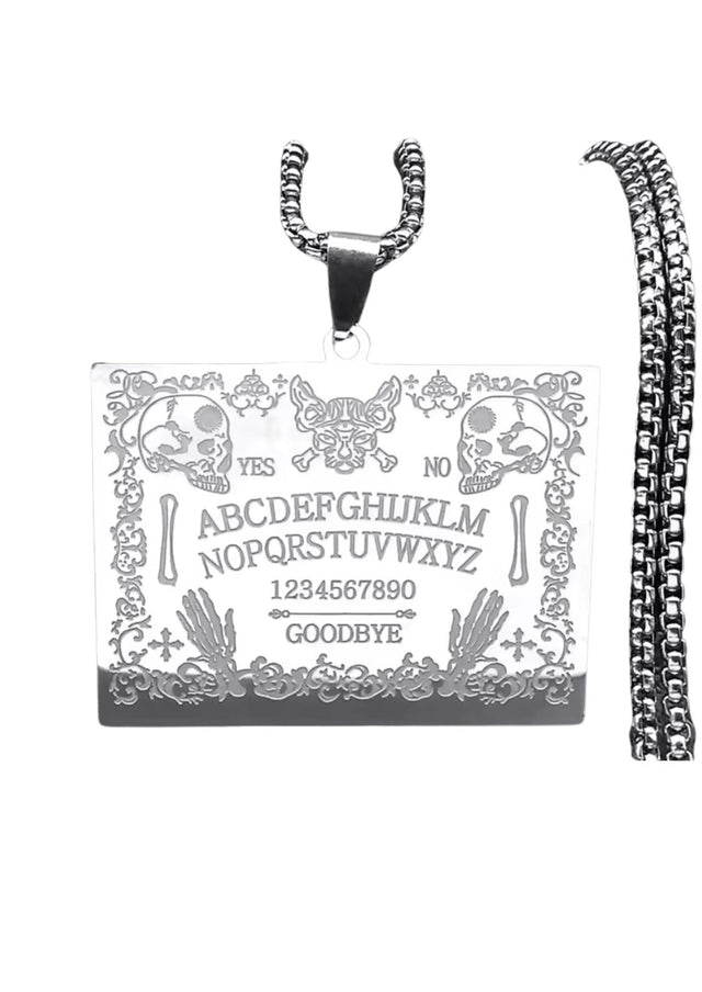 Silberfarbene Ouijabrett-Anhänger-Halskette.