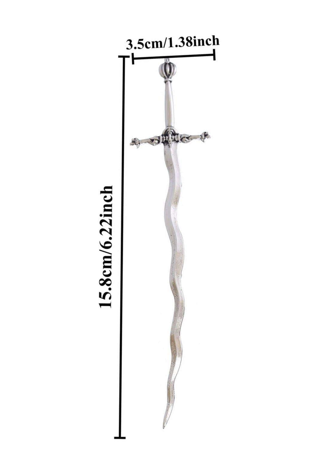 Silberfarbene fantasy schwert haarnadel mit wellenklinge und verzierter griff für gothic haarklammer bat moon besondere anlässe