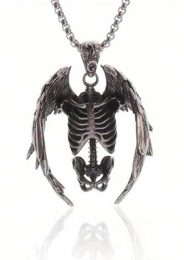 Silberne skeleton halskette edelstahl mit detaillierten flügeln und rippenkorb herkunftsland china breite höhe fürlen