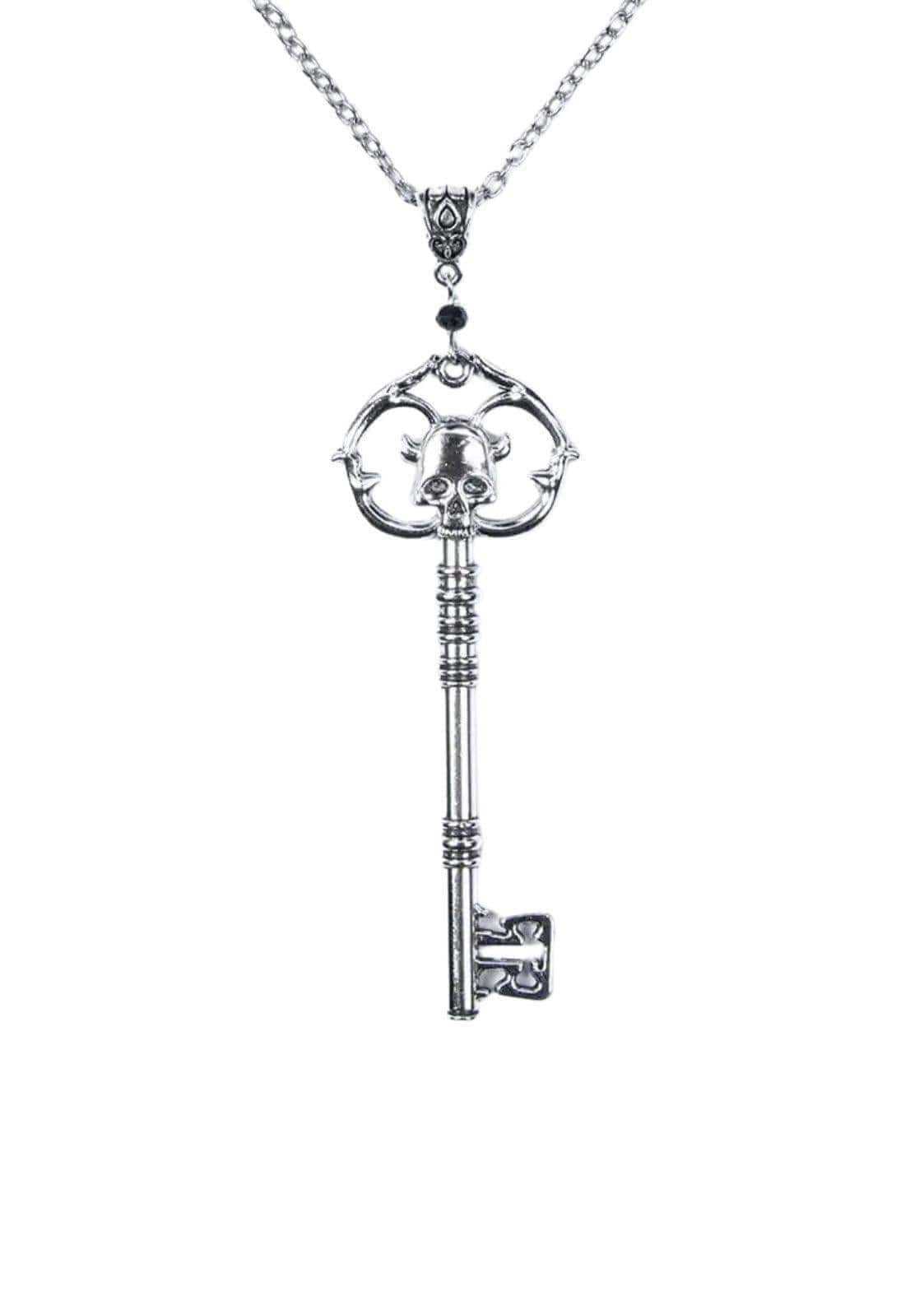 Silberne skull key halskette aus edelstahl mit gothischem schädelmotiv am anhänger