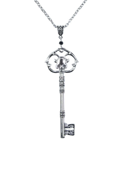 Silberne skull key halskette aus edelstahl mit gothischem schädelmotiv am anhänger