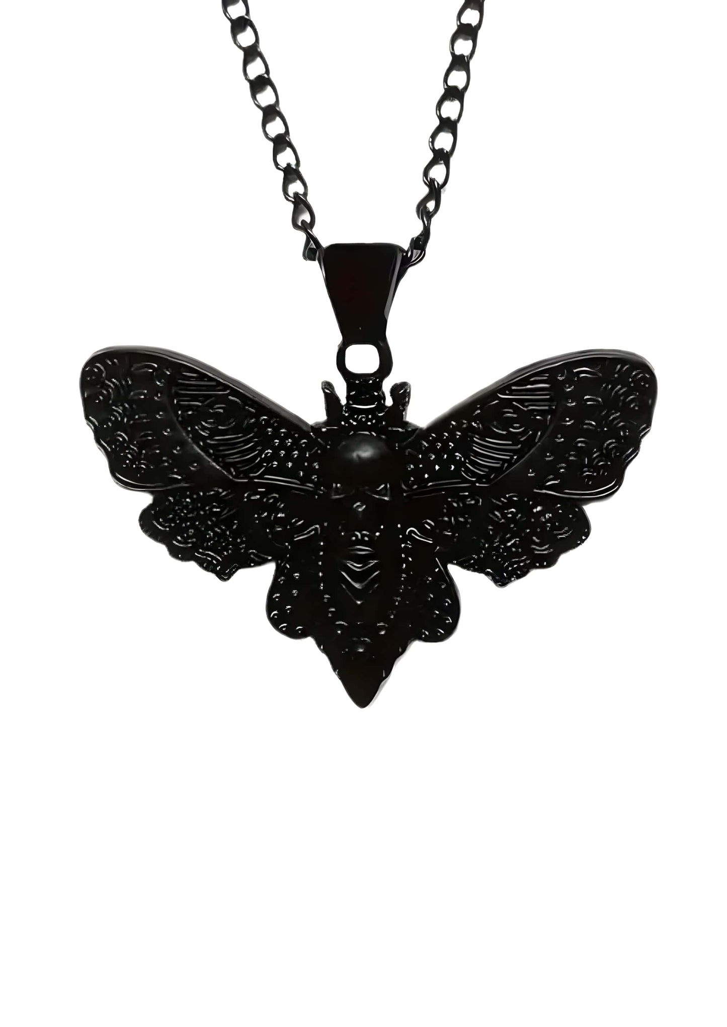 Schwarze skull moth black halskette mit kunstvoll gestalteter mottenanhänger und feiner kette