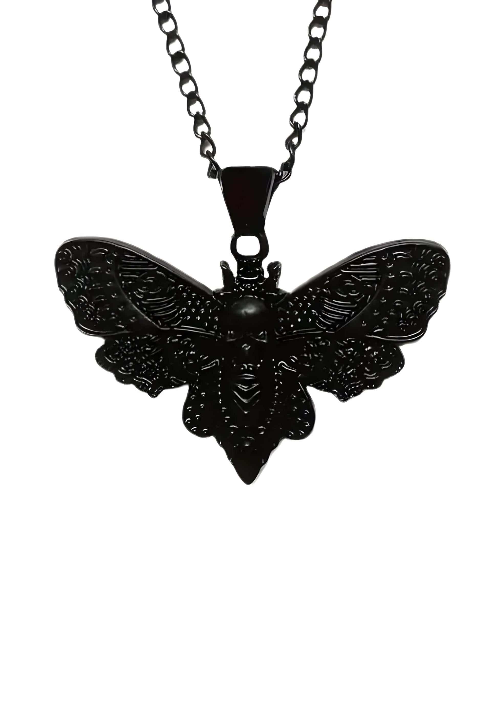 Schwarze skull moth black halskette mit kunstvoll gestalteter mottenanhänger und feiner kette