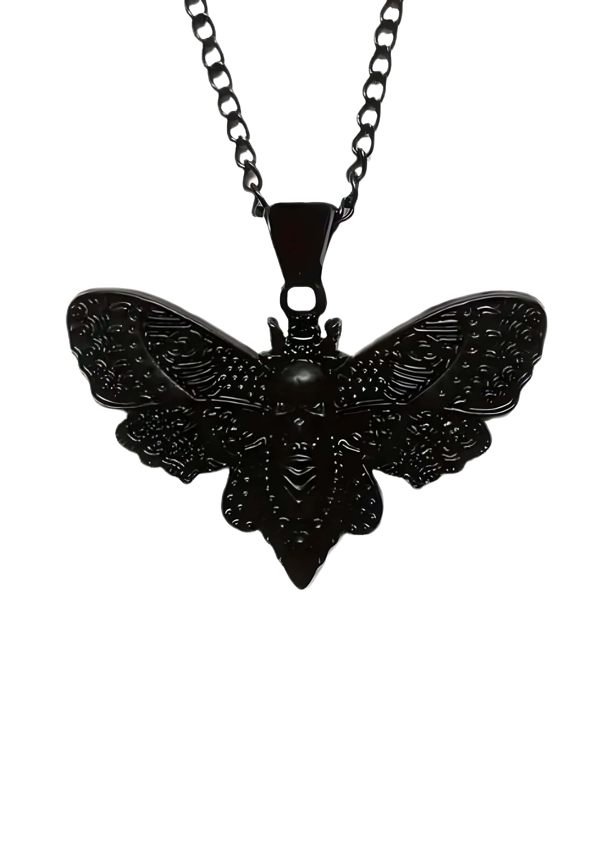 Schwarze skull moth black halskette mit kunstvoll gestalteter mottenanhänger und feiner kette