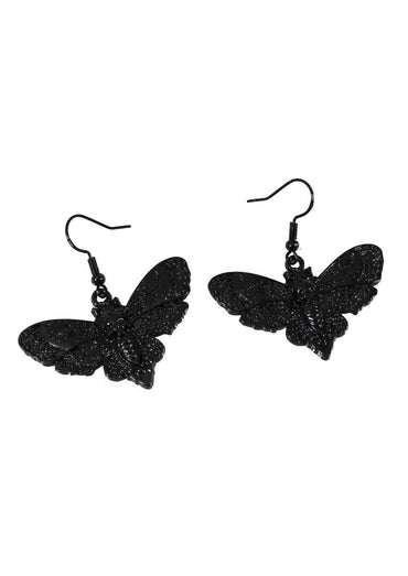 Schwarze skull moth ohrringe mit glitzer und hakenverschluss in schmetterlingsform