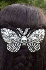 Silberner Skull Moth Haarklammer mit gotischen Totenkopf-Designs