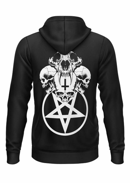 Schwerer Unisex Hoodie mit Schädel-Pentagramm-Print aus recyceltem Polyester