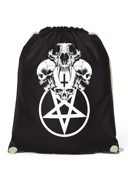 Schwarze Gym Bag Skull Pentagram mit externen Kordelhalterungen