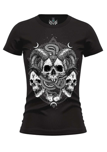 Schwarzes mädchen hemd mit schädel schlange grafik und geometrischen mustern im gothic mädchen stil