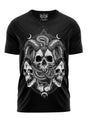Schwarzes Satanas Shirt mit Totenköpfen, Schlangen und Symbolen