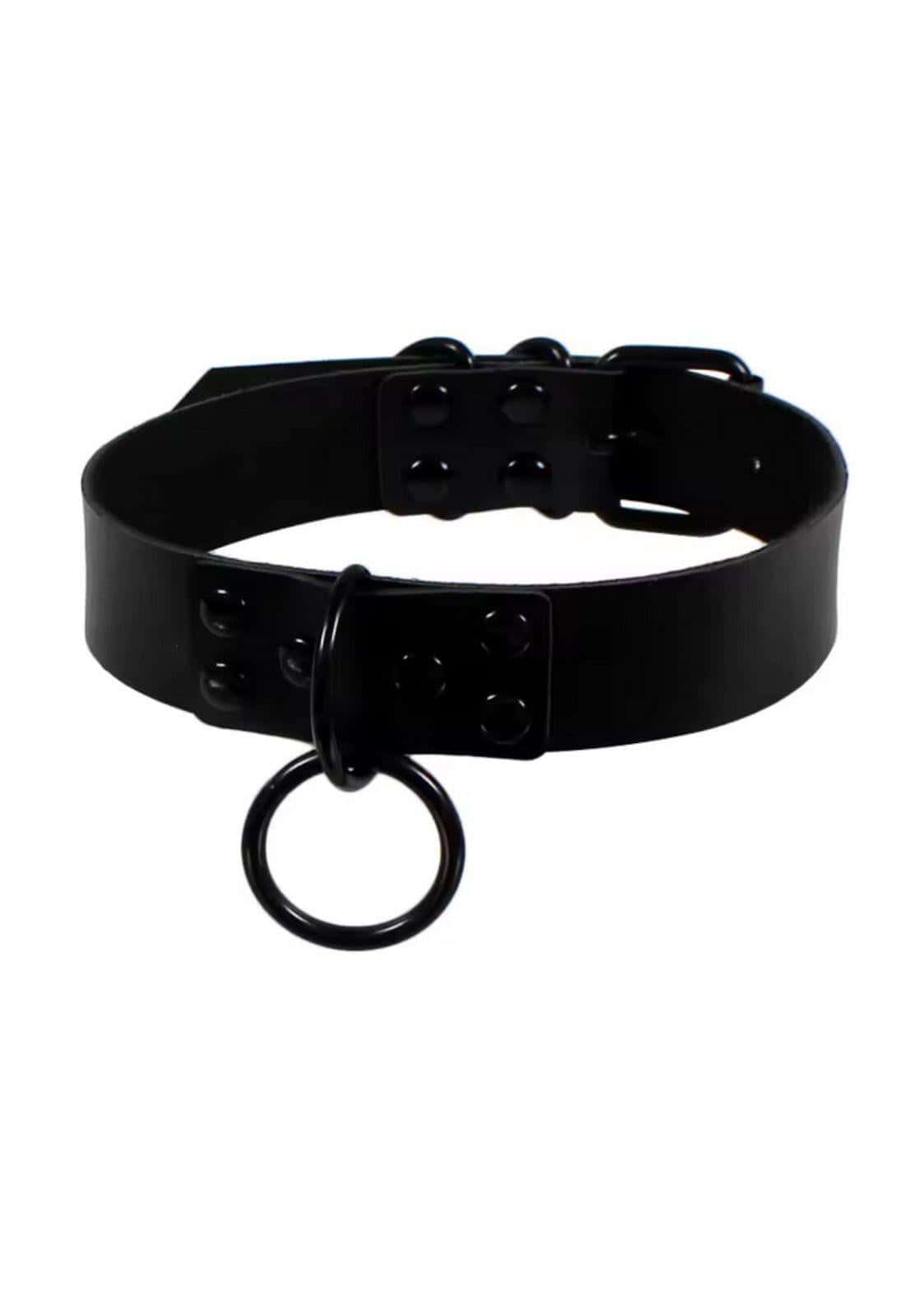 Slave black leder choker mit zentralem metallring und verstellbarer schnalle auffälliger gothic choker für alternative outfits