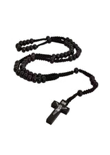 Schwarzer Lavastein-Rosar mit silbernem Kreuz und Jesus-Figur-Design